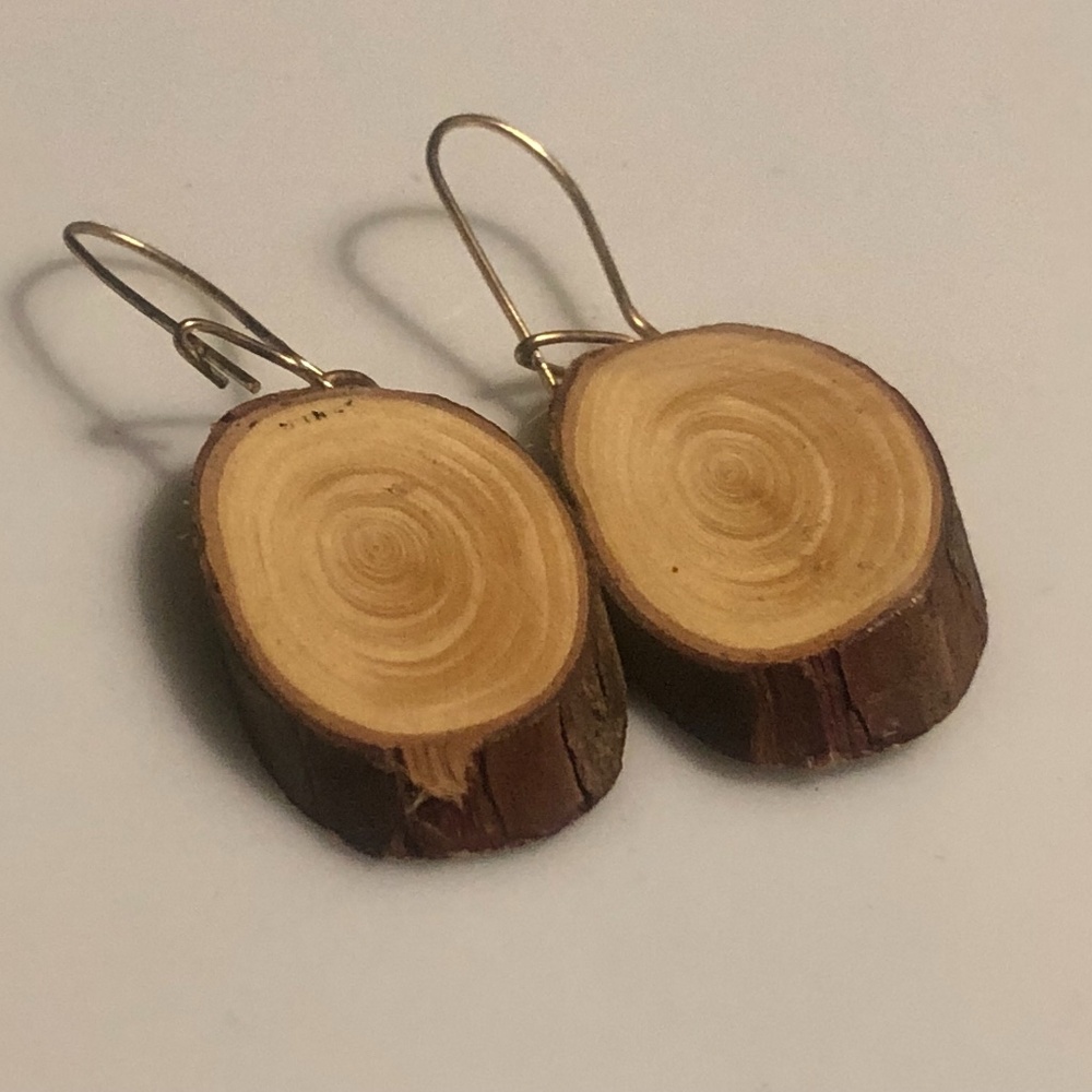 Handmade Wood Slice Floral Drop Earrings - Picture 6 of 7